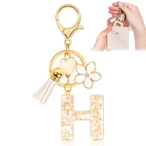 Porte-clés pour Fille Lettre, Porte-clés pour Femme avec Lettre Initiale, Alphabet Pendentif Initiale en Résine, Keyring avec Pendentif Amour et Pampille,...