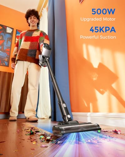 Image of Cordless Vacuum Cleaner, 500W 45KPA 50Mins Stick Vacuum Cleaners for Home