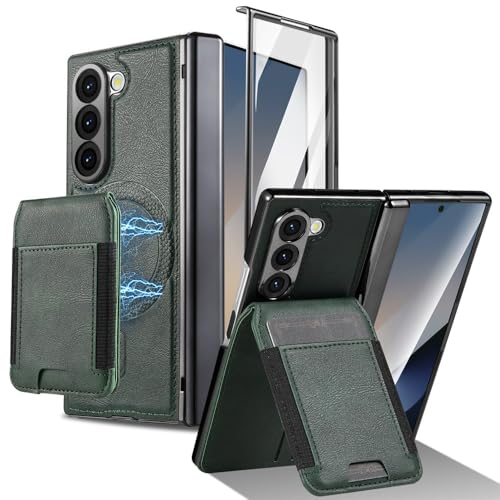 Étui Samsung Galaxy Z Fold 5 vert en cuir avec fente pour cartes amovible