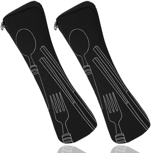 2 Borse Per Posate Portatili - 27x7 Cm Nero E Grigio Per Ufficio, Scuola, Viaggio - Foto 2