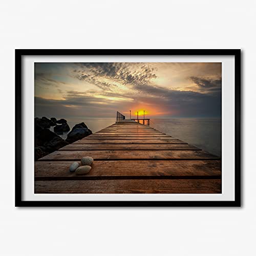 Cadre en bois moderne 70x50 cm avec affiche de jetée pour décoration murale