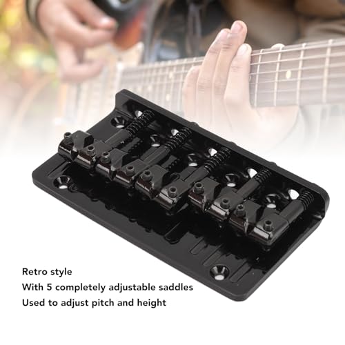 Goshyda Bass Guitar Bridge, 5 Cordes Bass Heavy Dut Cast Base Retro pour la Mise à Niveau (BLACK) – vue 5