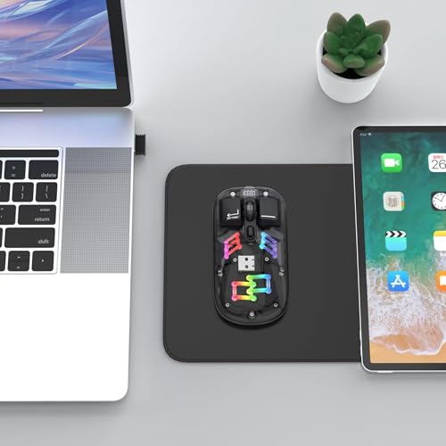 Image of Wireless Transparent Mouse Dual-Mode 2.4GHz /BT5.0 Bluetooth Metal Roller Silent Rechargeable RGB with USB Receiver Power Indicator Light Mouse for PC,Laptop,Mobile,Tablet (Black)