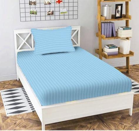 Castiqa Stripes Pattern Satin Fabric 200TC Single Bed Bedsheet Size-60x90inch with 1Pillow Cover-18x28inch (Ice Blue) (B0BBWDFQLS) Amazon Price History, Amazon Price Tracker