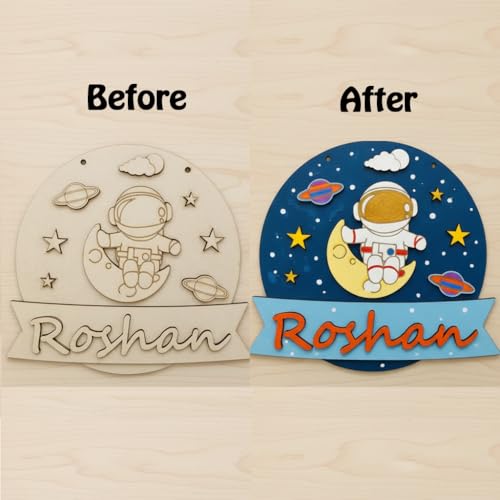 Image of Varenyam Personalized Wooden Name Plate Painting Kit for Kids | DIY Name Plate Board | Creative Art & Craft Gift for Boys & Girls | Birthday Gifts, Return Gifts for Kids (D)