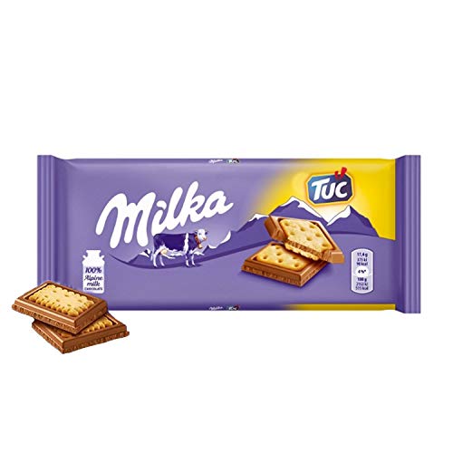 Tableta de Chocolate con Leche de los Alpes Milka con Galletas TUC, 5 unidad, 435g