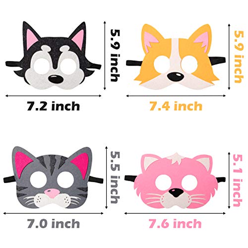 12er Katzen und Hunde Filz Spielzeug Masken für Kindergeburtstags Party Cosplay Kostüm Masken, Partyzubehör für Dekorationen, Rollenspiel Zubehör, Rollenspiel Requisiten Dekorationen