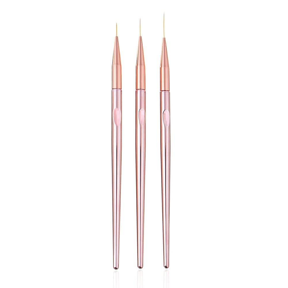 INOG 3 Pcs Rose Gold Nail Art Liner Brushes Set, UV Gel Acrylic Application Nail Pens Nail Art Designs Tools(7mm/9mm/11mm)-picture-17