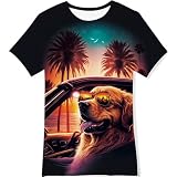 RAISEVERN Boys Shirts Size 10-12 Kids Hawaiian T-Shirt Dog Graphic-Print 3D Tees Tops Summer Shirt Outfits Animal Size 12-14 Years