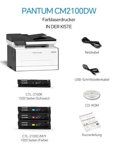 PANTUM CM2100ADW Farblaserdrucker Multifunktionsgerät, Drucker Scanner Kopierer 3in1 mit ADF, WLAN, Ethernet, USB, Automatischer Duplexdruck, 20ppm (Upgrade-Version)