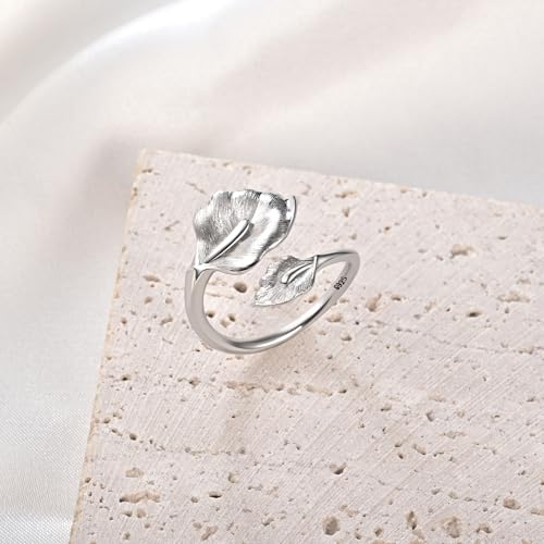 925 Sterling Silver Calla Lily Ring Adjustable Open Ring for Women Flower Stacking Statement Wedding Band Ring for Women Valentine's Jewelry Gifts2