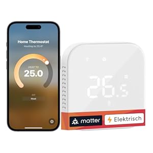 Meross Thermostat Matter Elektrische Heizungsthermostat WLAN Thermostat Heizung Smart Raumthermostat kompatibel mit Apple HomeKit, Home Assistant, Alexa und Google, Sprachsteuerung und Zeitplan