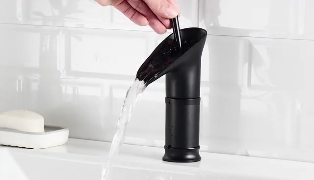 Robinet De Salle De Bain Cascade Noir, Mitigeur De Lavabo à Levier