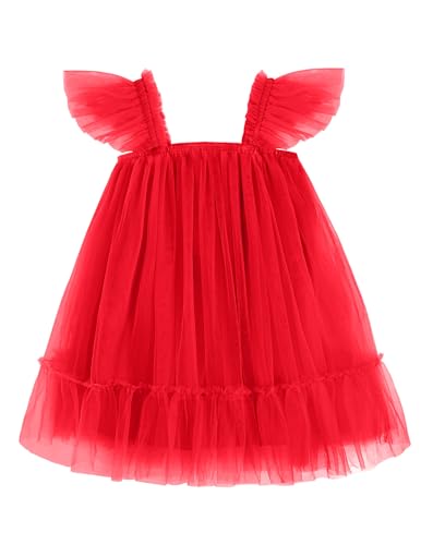 Image of Arshiner Toddler Tulle Dress for Girls Layered Tutu Ruffle Dresses Swing Twirly Fairy Summer Birthday Party Wedding Sundress