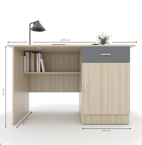 Image of 120x60x75cm Engineered Wood Study & Office Table | 1 Year Warranty | Matte Finish Free Standing Compact Modern Computer Desk with Drawer & Cabinet | Rolex Brown Finish- Moldau Acacia