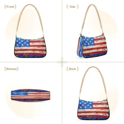 Image of Shoulder Bags for Women American US Flag Independence Day Patriotic Hobo Tote Handbag Small Clutch Purse with Zipper Closure