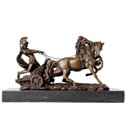Bronze Greek Warrior Chariot Sculpture – 12.2'' Lost-Wax Cast Bronze