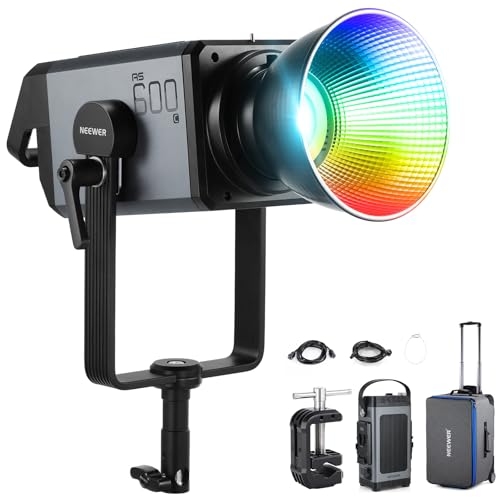 Image of NEEWER 600W RGB Studio Video Light with 2.4G /APP /DMX Control, 56,000lux /1m CRI95+ COB LED Continuous Output Lighting, 2500K-7500K PWM Dimming 17 Scenes Bowens Spotlight for TV News Filmmaking, AS600C