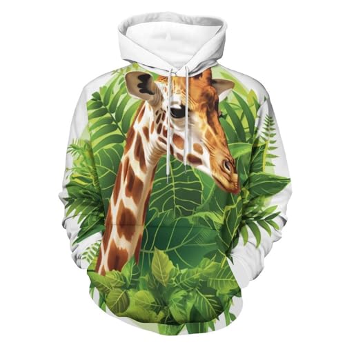 Sweat à capuche girafe feuille verte pour homme et femme taille S