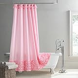 MVSUTA Ruffled Pink Modern Polyester Fabric Shower Curtain,Solid Waterproof Decoratived Farmhouse Cl