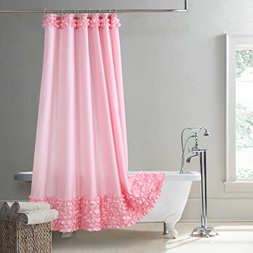 Mvsuta Ruffled Pink Modern Polyester Fabric Shower Curtain,Solid Waterproof Decoratived Farmhouse Shower Curtains For Bathroom,72" W X Extra High 78" L #TOP7
