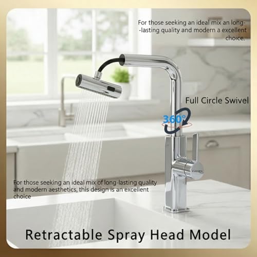 Image of EVANEX Kitchen Faucet | 304 Stainless Steel Pull Down Kitchen Faucet | Flexible Tap for Kitchen Sink | 360 Degree Rotating Tap | Deck Mounted Kitchen Sink Tap