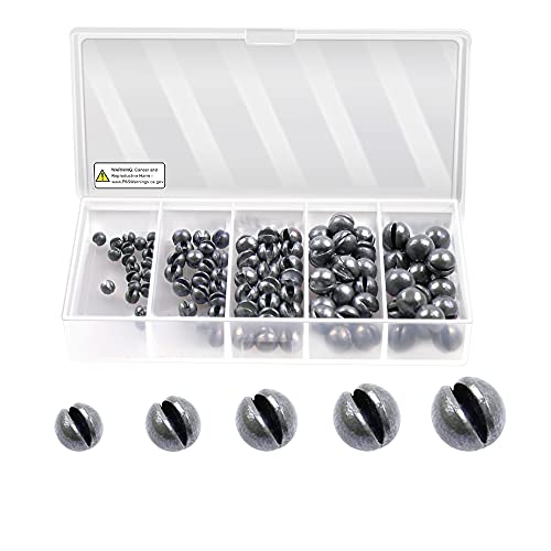 LUSHAZER Fishing Weights Sinkers Kit, 100pcs Round Split Shot Sinker, Fishing Weights Egg Sinkers 5 Sizes, 7/1000 oz, 17/1000 oz, 7/200 oz, 1/20 oz, 7/100 oz, Plastic Box Pack 3.8 x 1.9 x 0.7 inch