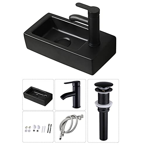 Review de Lavabo con pedestal economico Top cinco. 32 Lavabo de porcelana rectangular de cerámica para baño, con desbordamiento y llave para guardarropa, lavabo, inodoro (mano derecha)
