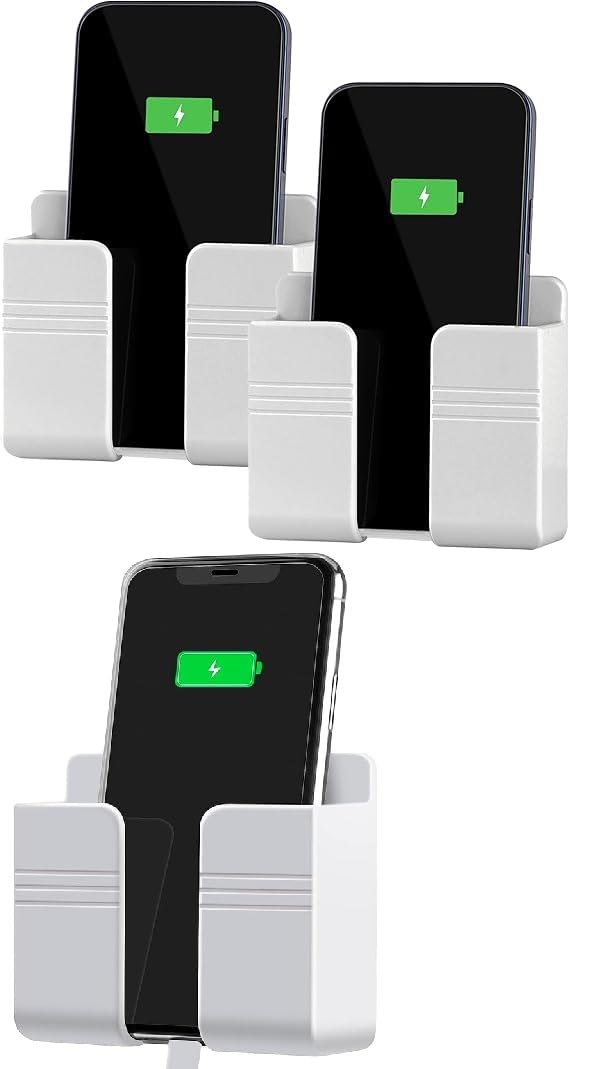EDNITA Mobile Phone Charging Stand | Phone Stand with Self Adhesive Phone Holder for Shower, Multi-Functional Storage Holder, Bedside Fixed Rack, Bedroom, Office Accessories (Pack of-3 White)-picture-17
