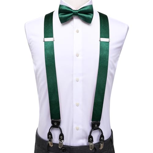 Image of Dubulle Suspender and Bow Tie for Men Paisley Solid Mens Suit Braces Pretied Bowtie and Handkerchief Cufflinks Formal Wedding
