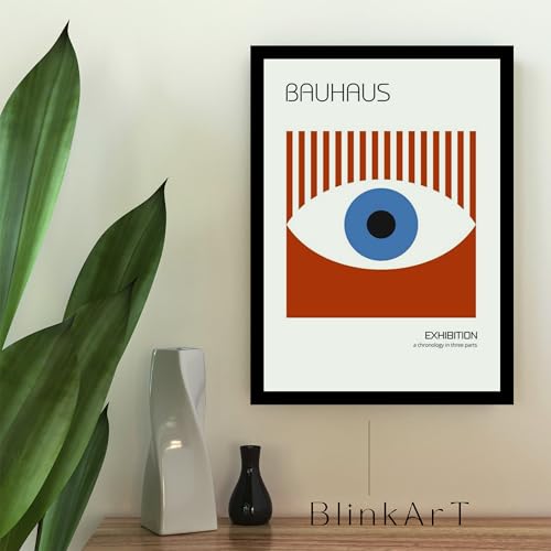 Image of BLINKART Vintage Bauhaus Retro Geometric Aesthetic Poster Gallery | Colorful Wrap Framed For Home Office Studio Living Room Modern Art Studio Decoration Abstract Shapes | (d75) | 13x10 Inch