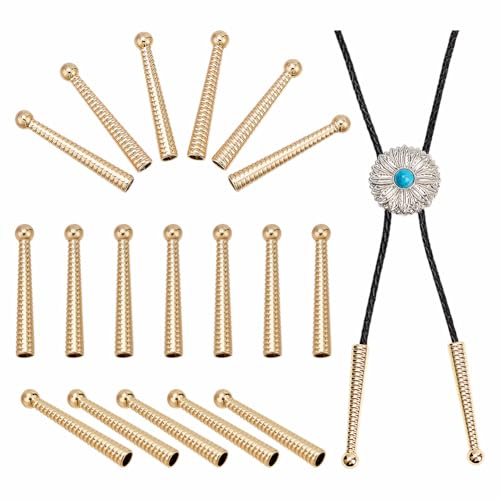 NBEADS 20 Pcs Bolo Tie Tips, 2 Inch Long Cord Ends Caps Bolo Cap Buckle Replacement 5mm Bolo Tie End Caps Bolo Tie Findings for DIY Crafts Clothes Decor Design Making, Golden