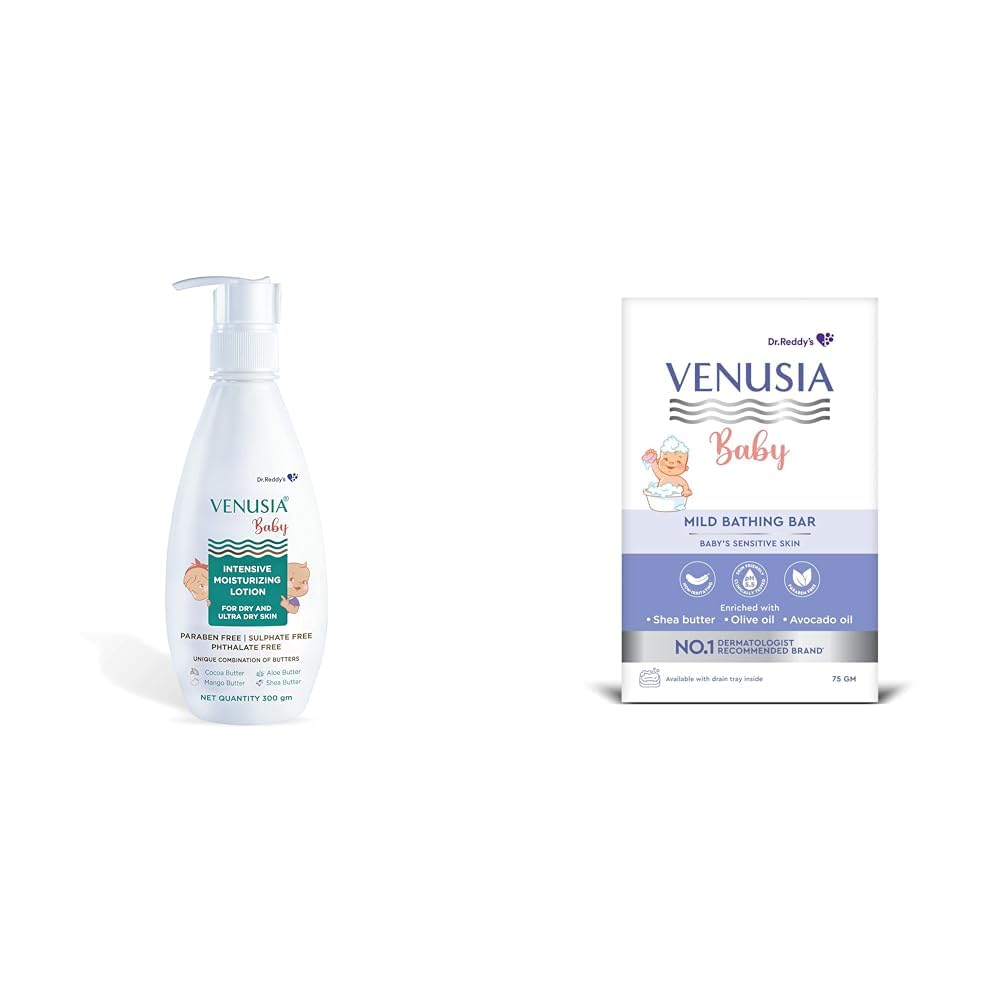 VENUSIA Baby Intensive Moisturizing Lotion 300g and Mild Bathing Bar 75g,Soothes Baby Skin (Pack of 2) - Combo-image-10