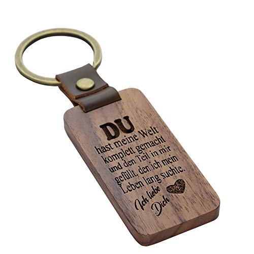 FORYOU24 Schlüsselanhänger aus Holz mit Gravur-Spruch - Du - mit Lederband und Schlüsselring gravierte Geschenkidee Cover