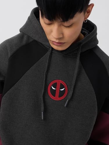 Image of The Souled Store Deadpool: Wade Wilson Men and Boys Long Sleeves Hooded Neck Pull On Grey Graphic Printed Cotton Blend Oversized Hoodies