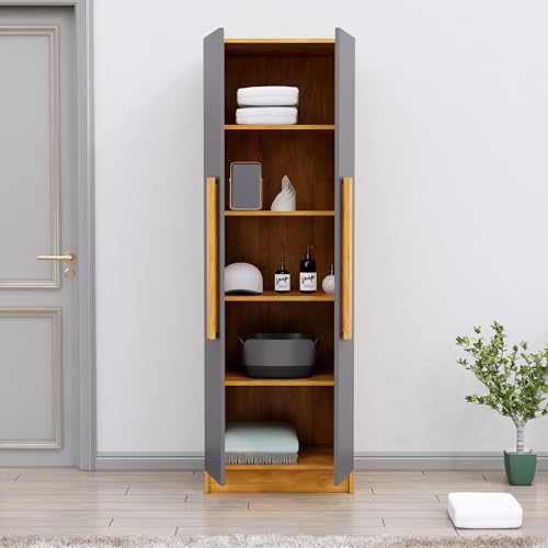 Image of Bniture Wooden Almirah for Clothes, Door for Bedroom, 2 Door Wardrobe with 4 Shelves Huge Storage Space (46D x 60W x 182H CM) | 3 Year Warranty (Giant Wood & Slate Grey)