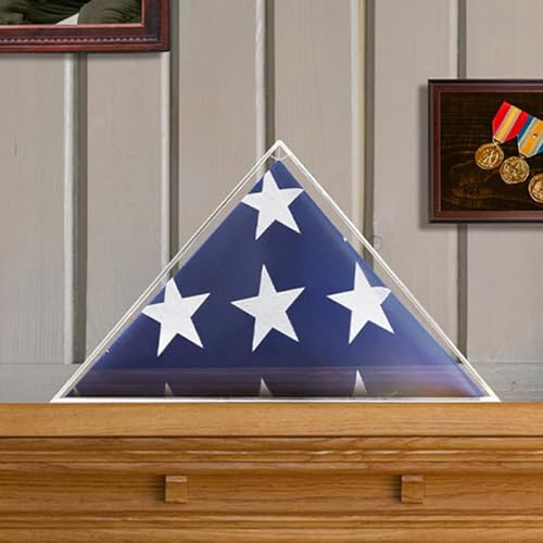 Vitrina transparente de bandera para veteranos en metacrilato premium triangular 4
