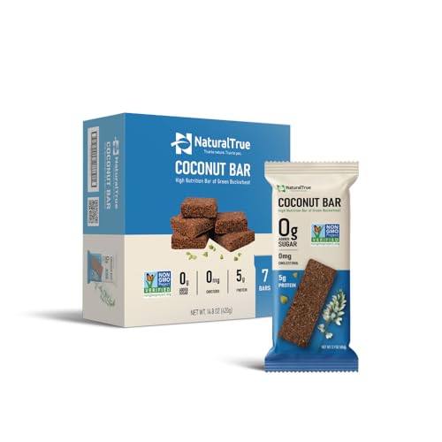 Natural True protein bars low sugar high protein Snack, gluten free, Vegan, Non-GMO, Kosher, Healthy bars, No Palm Oil, plant-based, Made in USA Green Buckwheat Coconut Bar (7 Bars)