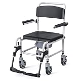 Aiho Mobile Shower Chair on Wheels with Commode Bedside Commode with Locking Wheels, Detachable Buck