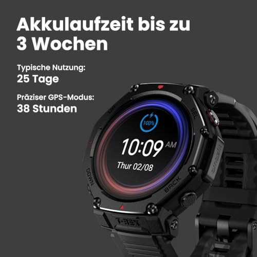 Amazfit T-Rex 3 Pro Outdoor Smartwatch 48mm Saphir-AMOLED-Display, Titan-Lünette, Dualband-GPS, Offline-Karten, 25 Tage Akku, Integ. Taschenlampe, 10 ATM, 180+ Sportmodi für Android & iPhone