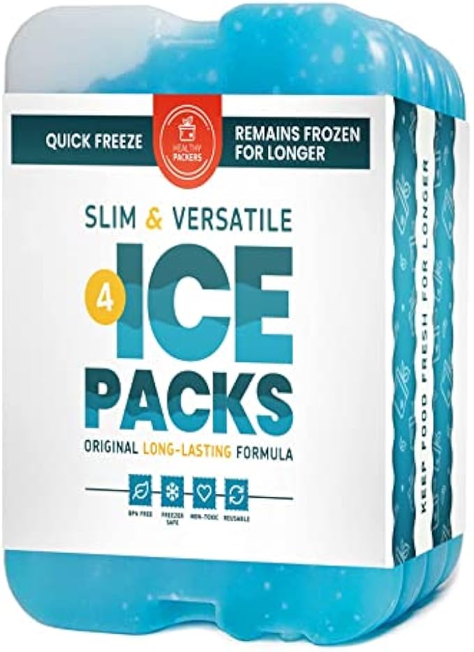Healthy Packers Ice Pack for Lunch Box - Freezer Packs - Original Cool Pack | Slim & Long-Lasting Reusable Ice Packs for Lunch Bags and Cooler Bag (Set of 4)