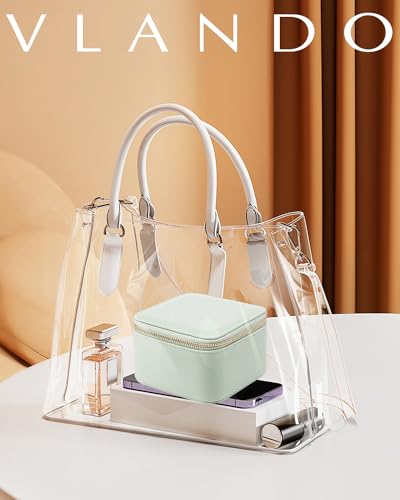 Joyero de viaje con 6 bolsillos de terciopelo transparente verde menta 6