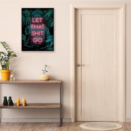 Redland Art Funny Bathroom Wall Art Let That Shit Go Buddha Bathroom Wall Sign Hanging Decor Office Quotes Neon Posters Wall Decor For Toilet Bathroom Bedroom 11.5X15 Inches thumb #1