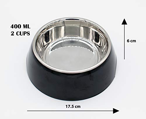 Image of The Pets Company Stainless Steel & Melamine Dog Feeding Bowl| Food Bowl for Dogs and Cats, 420 Ml, Medium, Black