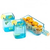 GoGiftid Upcycled Serving Platter Set Created Using Gin Bottle | Recycled Blue Glass Platter with Gin Bottle Tumblers | Barware Gift Set for Cocktails, Cheese & Appetisers (Blue)