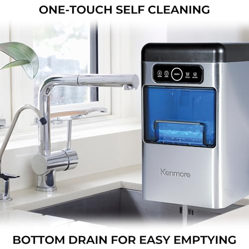 Image of Kenmore Countertop Ice Maker Nugget Machine - Portable Self-Cleaning Maquina de Hacer Hielo para Casa, Crunchy Chewable Pebble Ice, 40lb /24hr Capacity, Stainless Steel