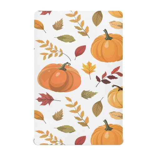 Moudou Autumn Harvest Pumpkin Playard Sheet for Boy Girls, Soft Breathable Fitted Toddler Sheet for Standard Playard Bed Mattress, 39 x 27 x 5 Inch