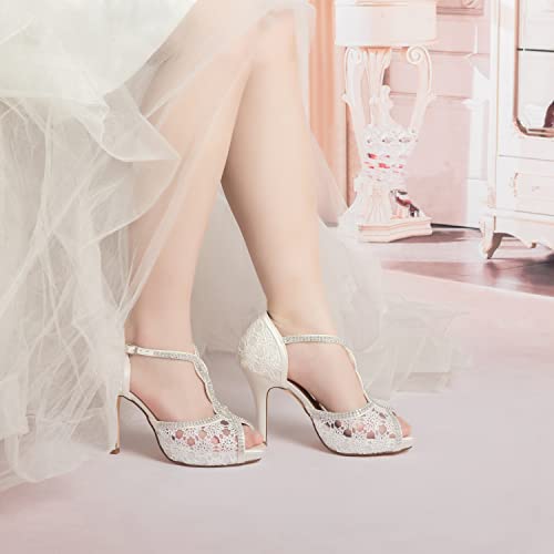 Emily Bridal Wedding Shoes Lace peep Toe Rhinestone Ankle Strap high Heel Bridal Shoes4