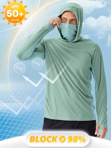 Image of PINSPARK Men's Sun Protection Hoodie with Mask UPF 50+ UV Long Sleeve Shirt Men Rash Guard Performance Fishing Hiking Shirt