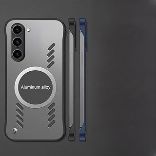 Frameless Transparent Matte Hard PC Metal Lens Case for Samsung Galaxy S23 Plus Ultra 5G Car Magnetic Graphene Heat Dissipation Bumper Shell Cover Protector (Black,S23)